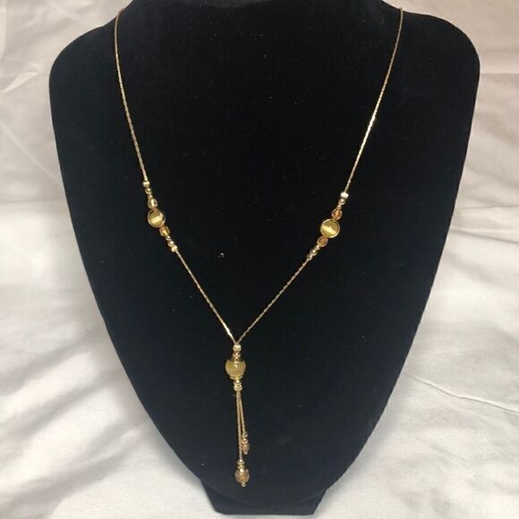 4/$25 Gold necklace with green and peach s… - Picture 2 of 5